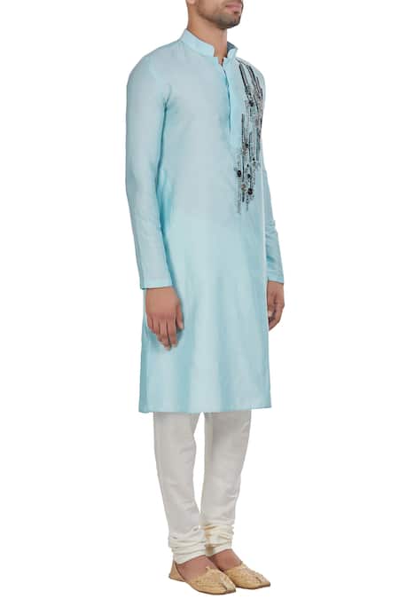 Diyarajvvir Blue Cotton Silk Cut Dana And Zari Work Abstract Detailed Kurta Online at Aza Fashions Diyarajvvir_Blue Cotton Silk Cut Dana And Zari Work Abstract Detailed Kurta _Online_at_Aza_Fashions