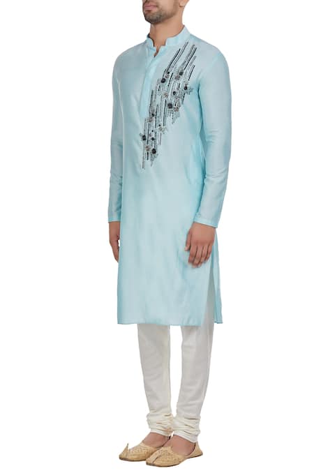 Buy Diyarajvvir Blue Cotton Silk Cut Dana And Zari Work Abstract Detailed Kurta Online at Aza Fashions Buy_Diyarajvvir_Blue Cotton Silk Cut Dana And Zari Work Abstract Detailed Kurta _Online_at_Aza_Fashions