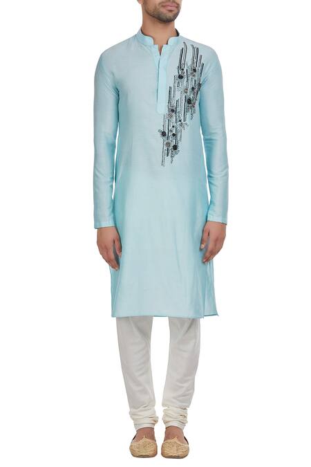 Shop Diyarajvvir Blue Cotton Silk Cut Dana And Zari Work Abstract Detailed Kurta Online at Aza Fashions Shop_Diyarajvvir_Blue Cotton Silk Cut Dana And Zari Work Abstract Detailed Kurta _Online_at_Aza_Fashions