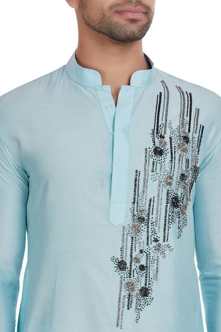 Diyarajvvir Blue Cotton Silk Cut Dana And Zari Work Abstract Detailed Kurta at Aza Fashions Diyarajvvir_Blue Cotton Silk Cut Dana And Zari Work Abstract Detailed Kurta _at_Aza_Fashions