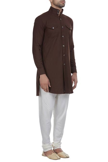 Diyarajvvir_Brown Short Pathani Kurta_Online_at_Aza_Fashions