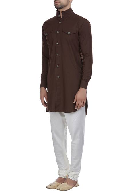 Buy_Diyarajvvir_Brown Short Pathani Kurta_Online_at_Aza_Fashions