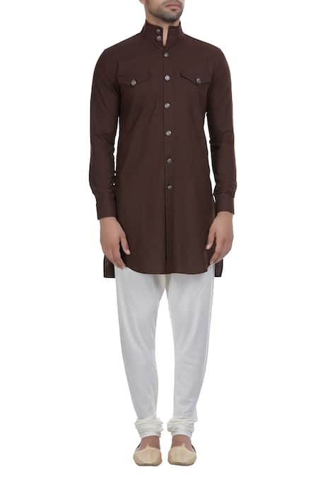 Shop_Diyarajvvir_Brown Short Pathani Kurta_Online_at_Aza_Fashions