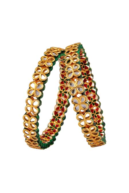 Posh by Rathore Gold Plated Kundan Work Festive Bangles