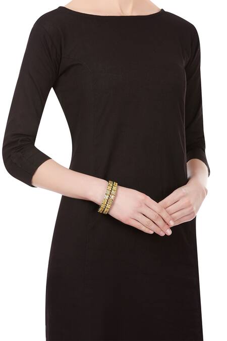 Shop_Posh By Rathore_Gold Plated Kundan Work Festive Bangles_at_Aza_Fashions