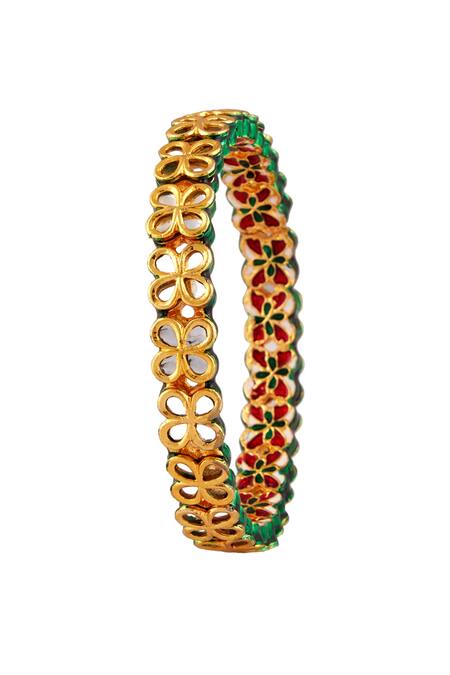 Posh By Rathore_Gold Plated Kundan Work Festive Bangles_Online_at_Aza_Fashions