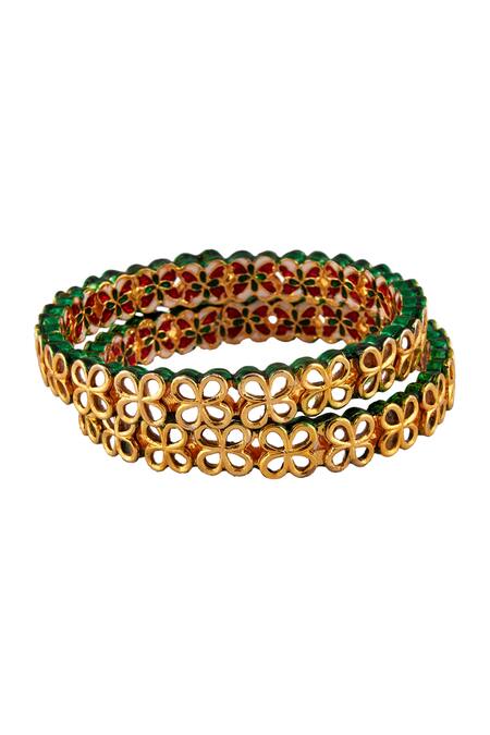 Buy_Posh By Rathore_Gold Plated Kundan Work Festive Bangles_Online_at_Aza_Fashions