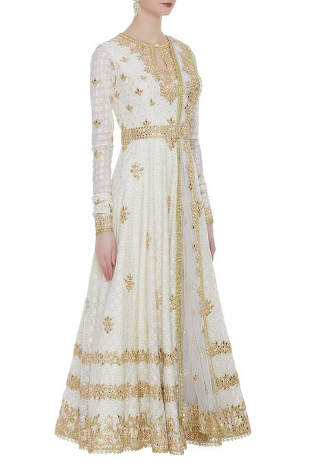 Tamanna Punjabi Kapoor_White Chanderi Anarkali Set_Online_at_Aza_Fashions