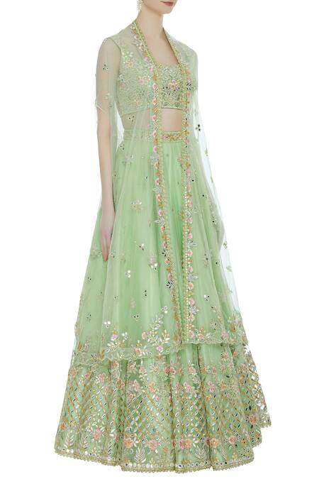 Tamanna Punjabi Kapoor_Green Lehenga Set With Cape Style Dupatta_Online_at_Aza_Fashions
