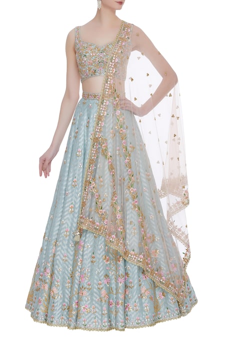 Tamanna Punjabi Kapoor Blue Banarasi Silk Lehenga Set