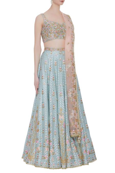 Tamanna Punjabi Kapoor Blue Banarasi Silk Lehenga Set Online at Aza Fashions Tamanna Punjabi Kapoor_Blue Banarasi Silk Lehenga Set_Online_at_Aza_Fashions