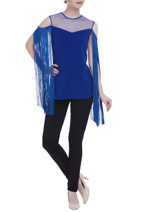 Swatee Singh Cold shoulder fringe top 