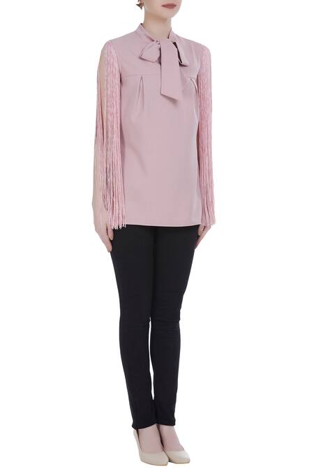 Swatee Singh_Pink Fringe Top _Online_at_Aza_Fashions