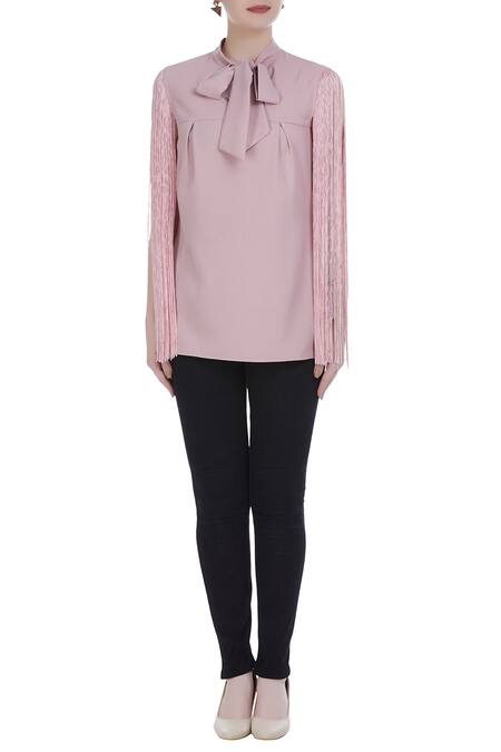Shop_Swatee Singh_Pink Fringe Top _Online_at_Aza_Fashions