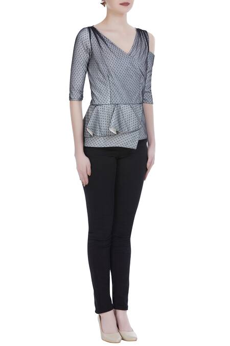 Swatee Singh_Grey Peplum Top _Online_at_Aza_Fashions