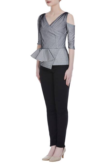 Buy_Swatee Singh_Grey Peplum Top _Online_at_Aza_Fashions