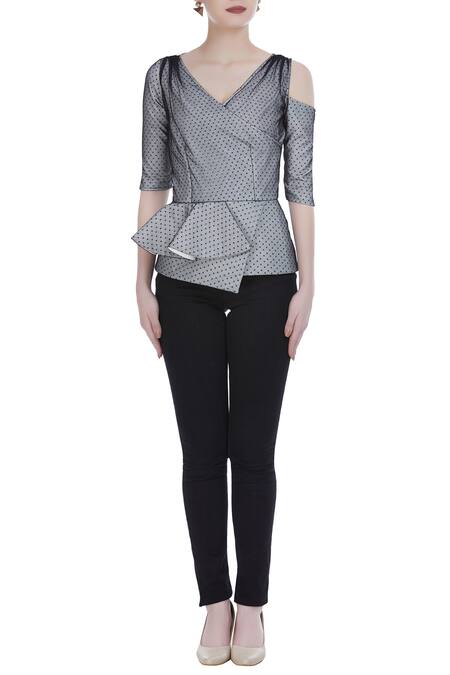 Shop_Swatee Singh_Grey Peplum Top _Online_at_Aza_Fashions