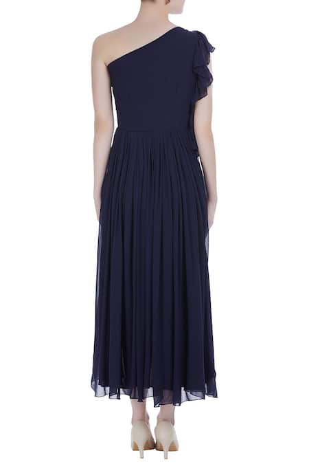 Shop Swatee Singh Black One Shoulder Flared Dress at Aza Fashions Shop_Swatee Singh_Black One Shoulder Flared Dress _at_Aza_Fashions