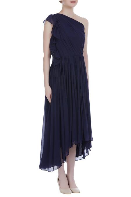 Swatee Singh Black One Shoulder Flared Dress Online at Aza Fashions Swatee Singh_Black One Shoulder Flared Dress _Online_at_Aza_Fashions