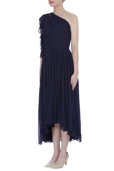 Buy Swatee Singh Black One Shoulder Flared Dress Online at Aza Fashions Buy_Swatee Singh_Black One Shoulder Flared Dress _Online_at_Aza_Fashions