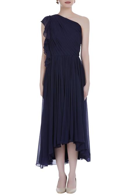 Shop Swatee Singh Black One Shoulder Flared Dress Online at Aza Fashions Shop_Swatee Singh_Black One Shoulder Flared Dress _Online_at_Aza_Fashions