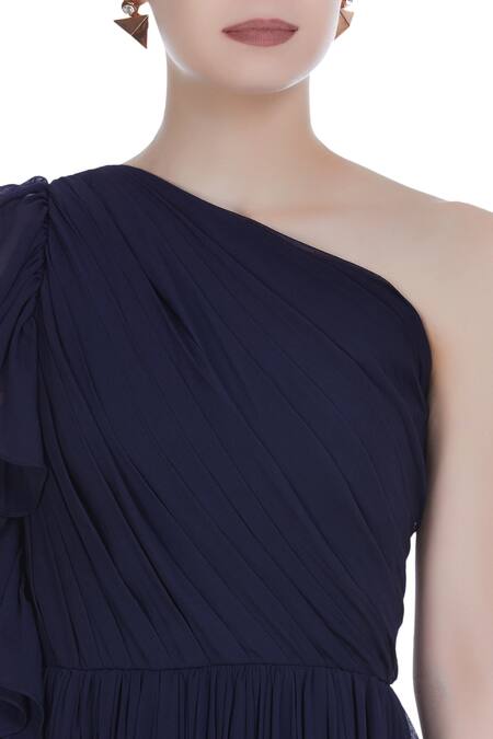 Swatee Singh Black One Shoulder Flared Dress at Aza Fashions Swatee Singh_Black One Shoulder Flared Dress _at_Aza_Fashions