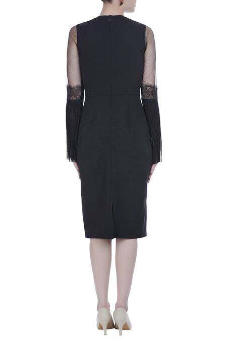 Shop Swatee Singh Black Fringe Midi Dress at Aza Fashions Shop_Swatee Singh_Black Fringe Midi Dress_at_Aza_Fashions