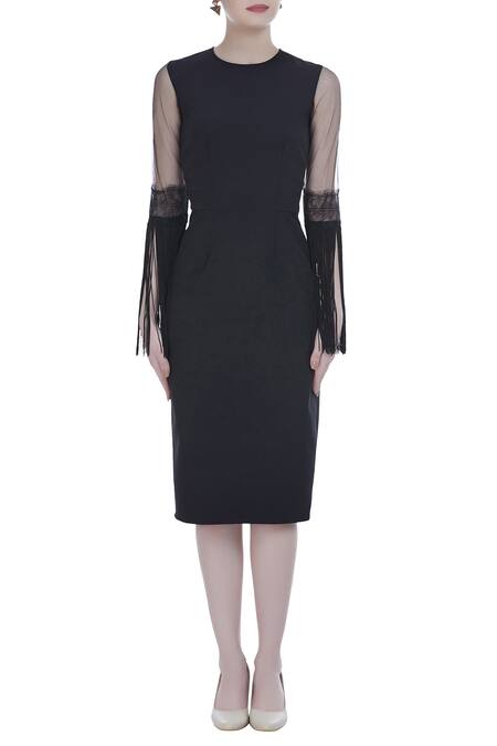 Shop Swatee Singh Black Fringe Midi Dress Online at Aza Fashions Shop_Swatee Singh_Black Fringe Midi Dress_Online_at_Aza_Fashions