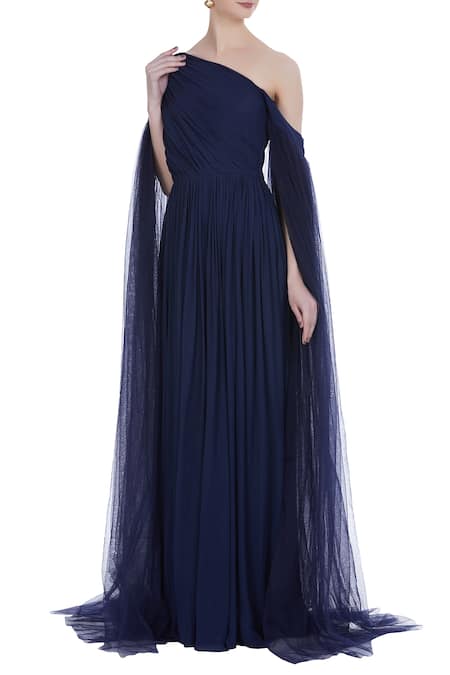 Swatee Singh Blue Cold Shoulder Sleeves Gown 