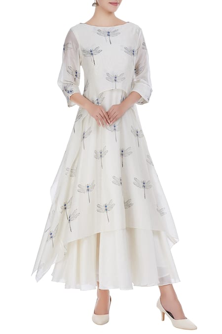 Taika by Poonam Bhagat Chanderi anarkali with asymmetric kurta 
