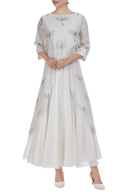 Taika by Poonam Bhagat Chanderi dragonfly embroidered tunic with anarkali 