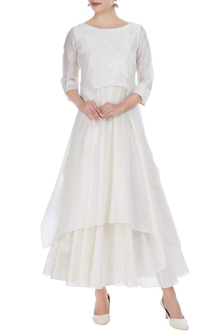 Taika By Poonam Bhagat Chanderi layered embroidered kurta with anarkali 