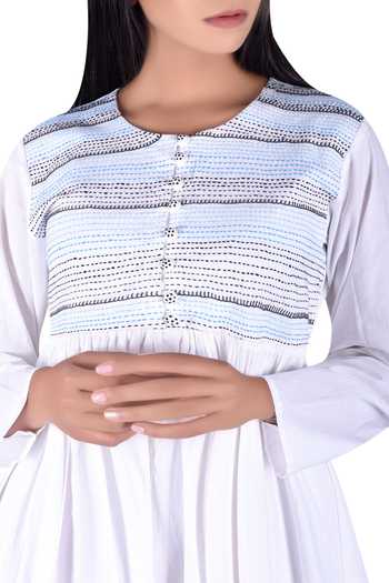Sagaa By Vanita_White Katha Embroidered Midi Dress_Online_at_Aza_Fashions