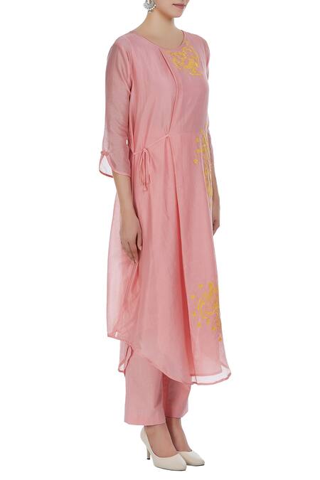Rajat & Shraddha_Pink Round Chanderi Kurta Set  _Online_at_Aza_Fashions