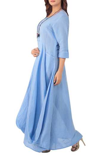 Sayantan Sarkar_Blue Flared Maxi Dress With Utility Pockets_Online_at_Aza_Fashions