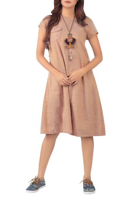 Sayantan Sarkar Brown Linen Midi Dress