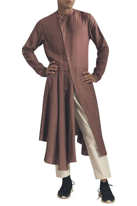 Antar Agni Pink Asymmetric Hemline Kurta With Side Button Placket