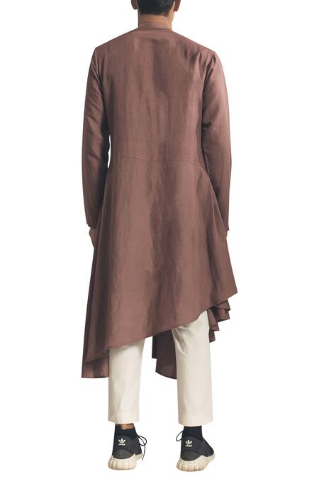 Shop Antar Agni Pink Asymmetric Hemline Kurta With Side Button Placket at Aza Fashions Shop_Antar Agni_Pink Asymmetric Hemline Kurta With Side Button Placket_at_Aza_Fashions