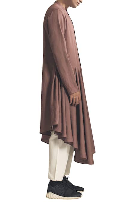 Antar Agni Pink Asymmetric Hemline Kurta With Side Button Placket Online at Aza Fashions Antar Agni_Pink Asymmetric Hemline Kurta With Side Button Placket_Online_at_Aza_Fashions