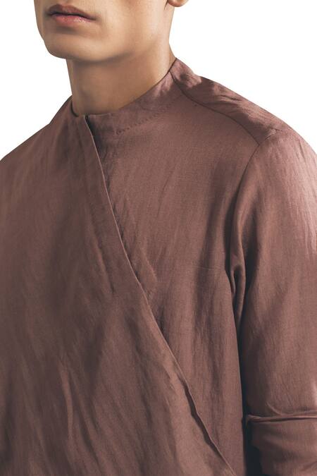 Buy_Antar Agni_Pink Linen Blend Draped Kurta With Asymmetric Hemline _Online_at_Aza_Fashions