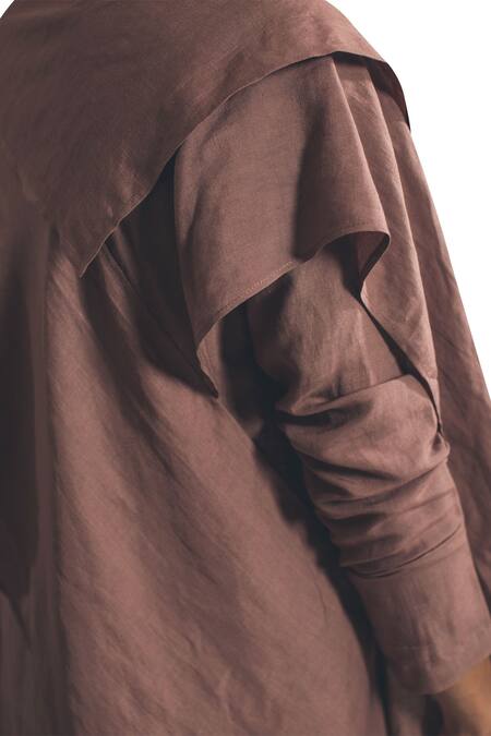 Shop_Antar Agni_Pink Linen Blend Draped Kurta With Asymmetric Hemline _Online_at_Aza_Fashions