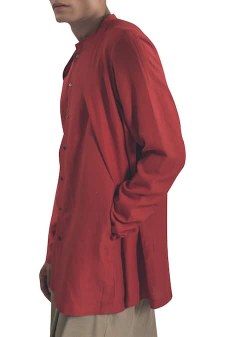 Buy_Antar Agni_Red Linen Blend Shirt With Button Placket _Online_at_Aza_Fashions