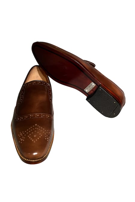 Artimen_Brown Plain Handcrafted Pure Leather Brogue Loafers _Online_at_Aza_Fashions