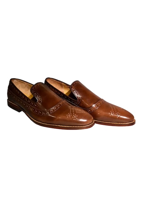Buy_Artimen_Brown Plain Handcrafted Pure Leather Brogue Loafers _Online_at_Aza_Fashions