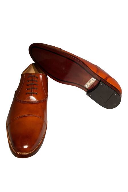 Artimen_Brown Plain Handcrafted Pure Leather Brogue Loafers_Online_at_Aza_Fashions