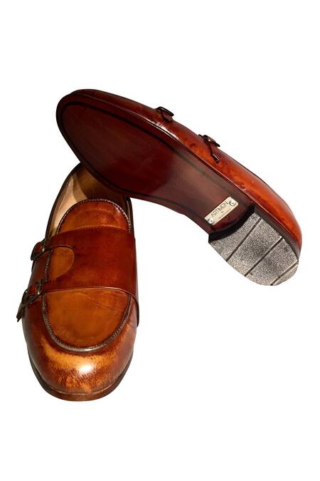 Artimen_Brown Plain Handcrafted Pure Leather D-monk Formal Shoes _Online_at_Aza_Fashions