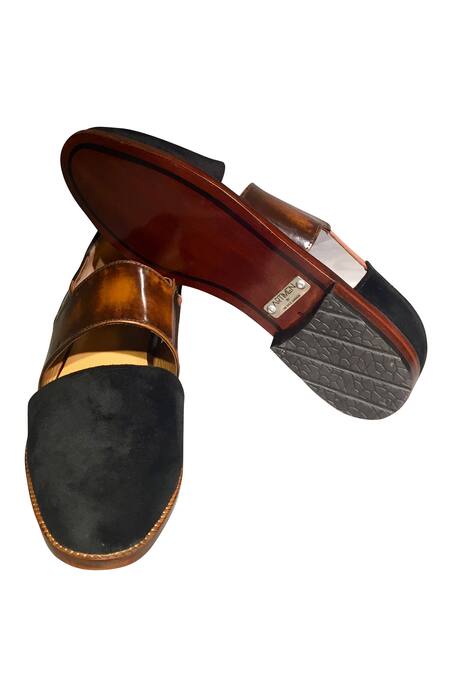 Artimen_Black Plain Leather And Velvet Sandals_Online_at_Aza_Fashions