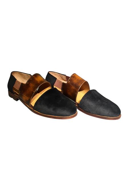 Buy_Artimen_Black Plain Leather And Velvet Sandals_Online_at_Aza_Fashions
