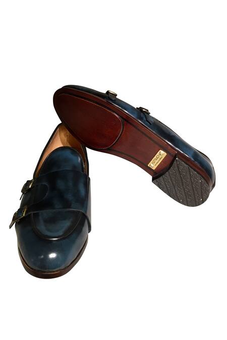 Artimen_Blue Leather Handcrafted Formal Shoes_Online_at_Aza_Fashions
