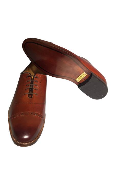 Artimen_Brown Plain Leather Handcrafted Brogues _Online_at_Aza_Fashions